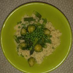 A picture of Couscous with gorgeous green veggies (Vegan).