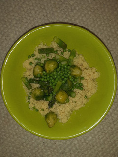 A picture of Couscous with gorgeous green veggies (Vegan).