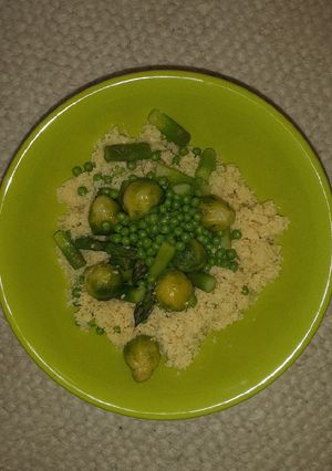 A picture of Couscous with gorgeous green veggies (Vegan).