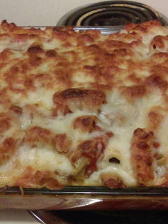 A picture of Mozzarella, Asiago baked rigatoni.