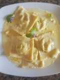 "Súper raviolones" con relleno de langostinos #recetariocamino