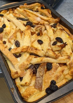 A picture of Leftover Bread crust pudding - bread and butter.