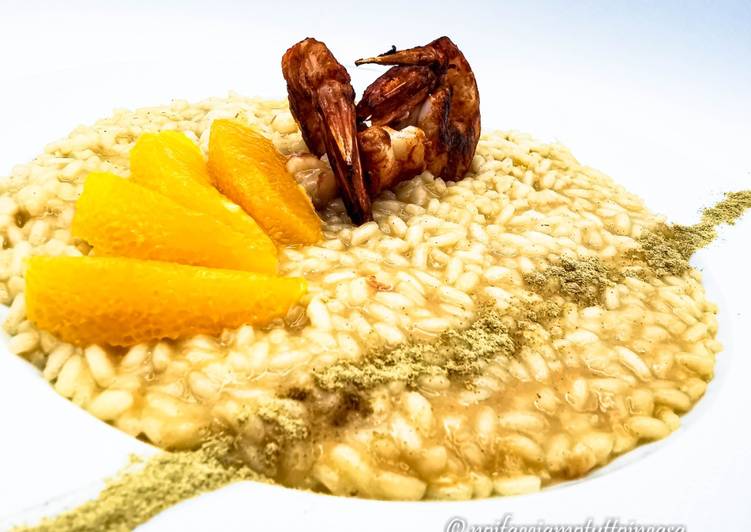 Risotto arancia gamberoni e liquirizia gluten free