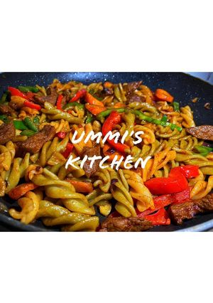 A picture of Macaroni beef -stir fry.