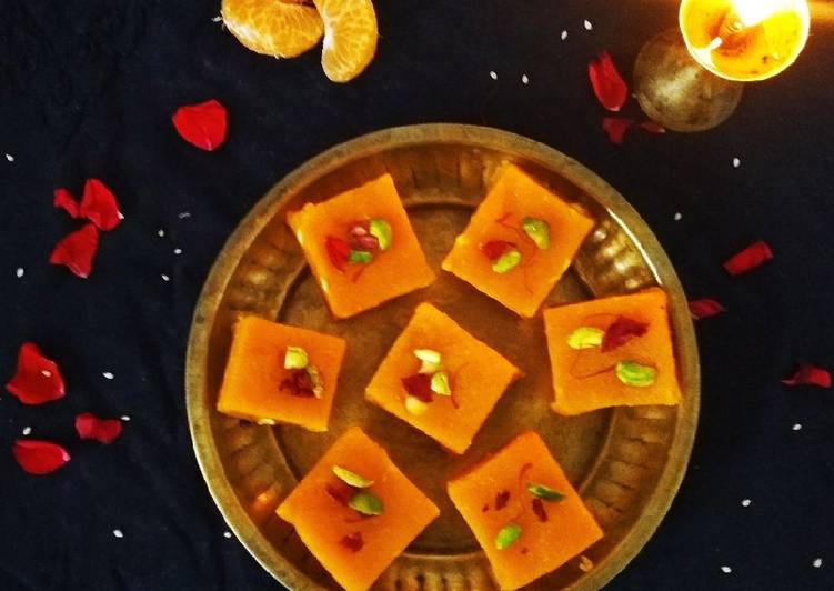 Recipe of Homemade Besan Orange Barfi