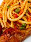 Veggy Pasta and fried chicken drumsticks