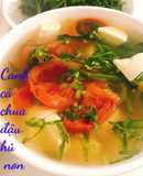 Rau muống luộc + Canh cà chua đậu hủ non