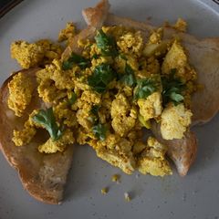 Scrambled Tofu (eggs) on toast A picture of Scrambled Tofu (eggs) on toast.