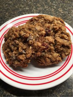 A picture of Cranberry chocolate chip oatmeal cookies.