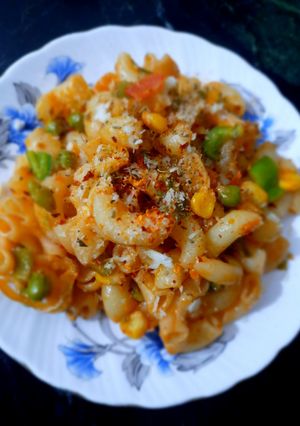 A picture of Chifferi -continental dinner in my Desi videsi mix style.