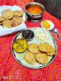 Potato pumpkin sabji and barley bedmi puri