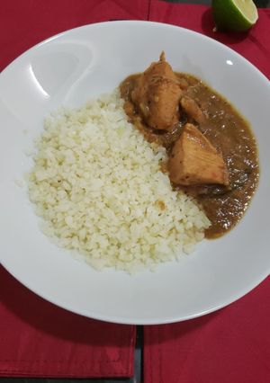 A picture of Slow cooked Authentic Andhra Curry & cauliflower rice(keto).