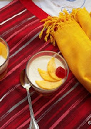 A picture of White chocolate peach delight panna cotta.