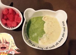 Hình của món Soup đậu gà - bông cải xanh sốt kem phô mai tôm - bé ăn dặm.
