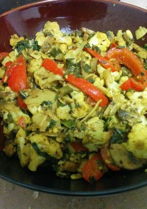 A picture of Thai-inspired vegan vegetable dish.