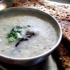 A picture of Ragi Dosa with Coconut Chutney (Finger Millet Dosa).