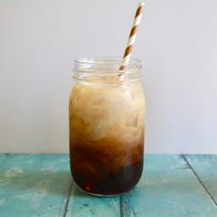 A picture of Iced Latte with Homemade Cinnamon Syrup.