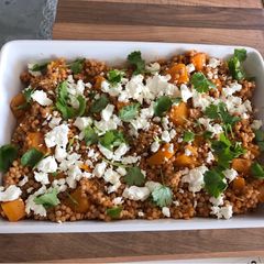 A picture of Butternut squash, feta & couscous salad.