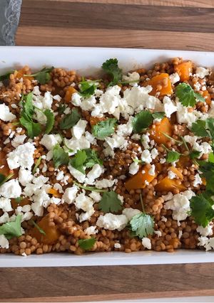 A picture of Butternut squash, feta & couscous salad.