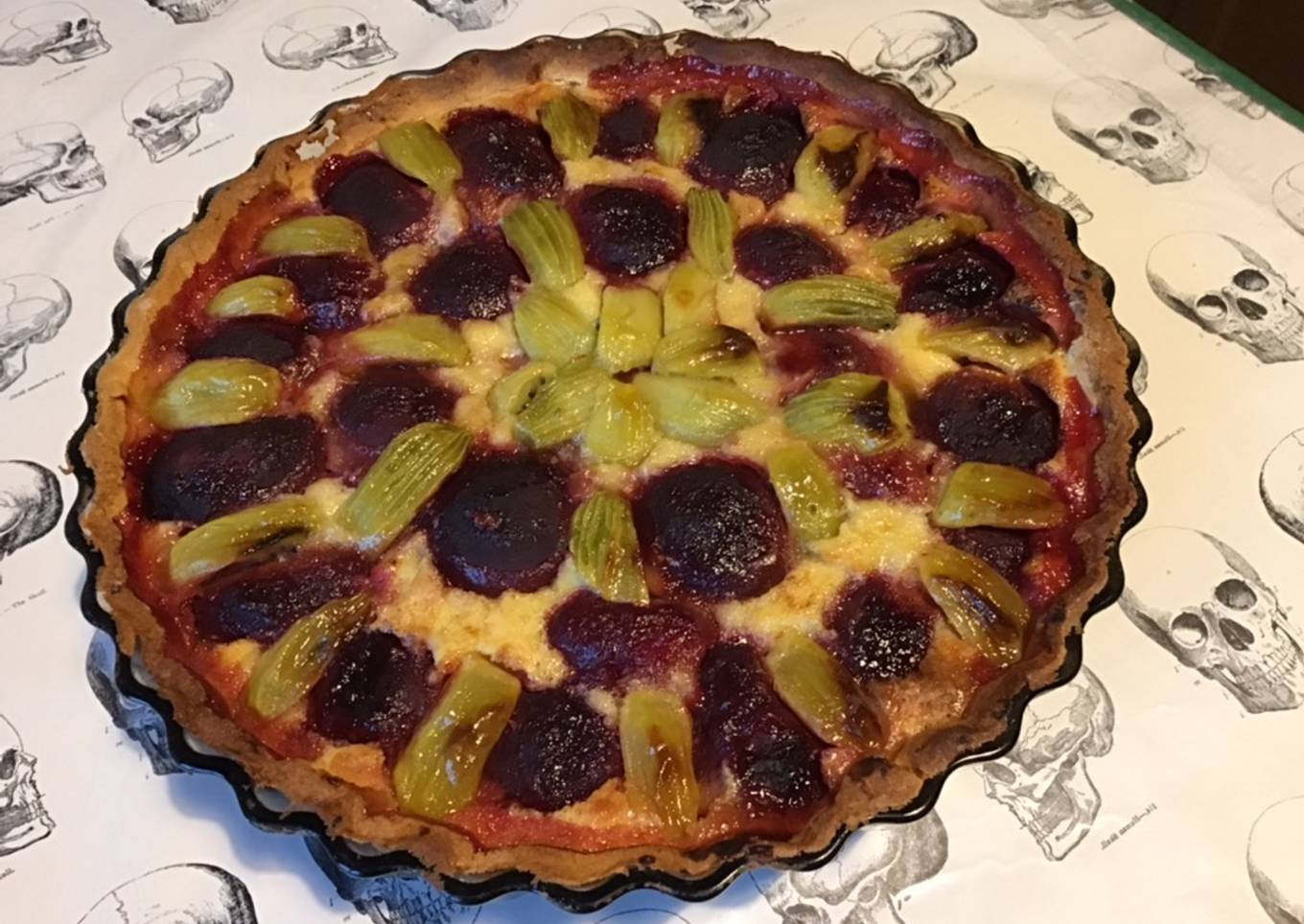 Tarte pêches de vigne et kiwis (pâte sablée aux kiwis)