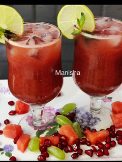 A picture of Watermelon Pomegranate Grapes Mocktail.