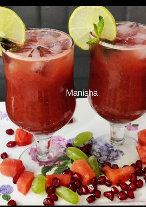 A picture of Watermelon Pomegranate Grapes Mocktail.