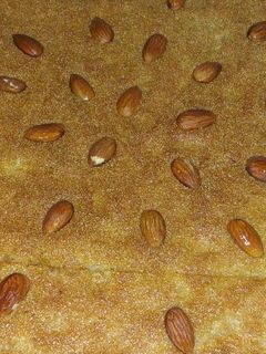 A picture of Basbousa with Almonds.