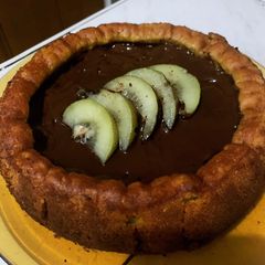 A picture of Mango Purée Cake w/ Dark Chocolate Toppings.
