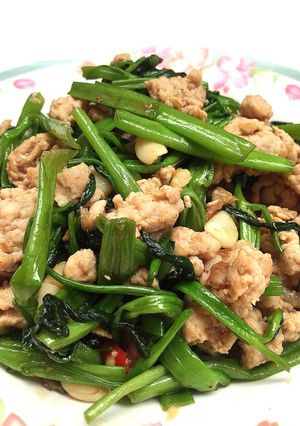 รูปของ ผัดผักบุ้งหมูสับ​ #อาหารไทยง่ายๆ