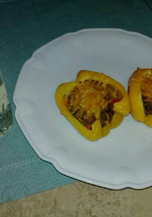 A picture of Stuffed yellow bell pepper.