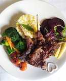 Creamy samp with lamb chops and steamed veggies