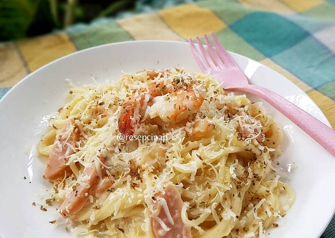 Resep Spaghetti Carbonara with Prawn
