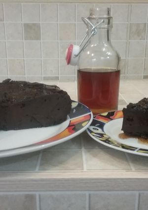 Una foto de Brownie con sirope de café