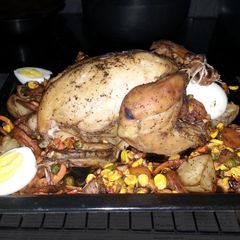 A picture of Roast stuffed chicken.