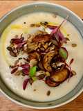 Garlicky potato soup with garlic mushrooms