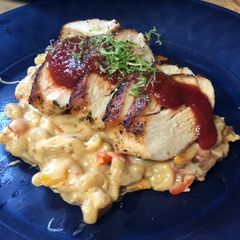 A picture of Tuscan Chicken Mac w/ Dr Pepper BBQ glaze.