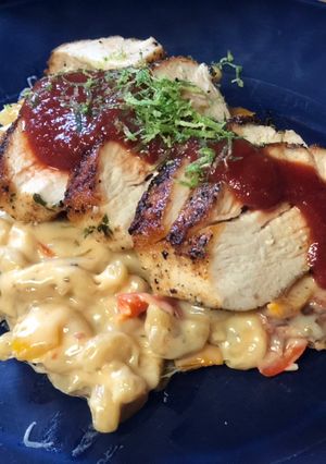 A picture of Tuscan Chicken Mac w/ Dr Pepper BBQ glaze.