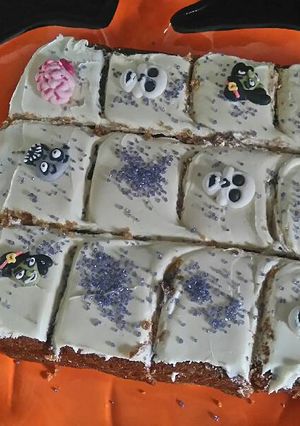A picture of Halloween Frosted Pumpkin Squares.