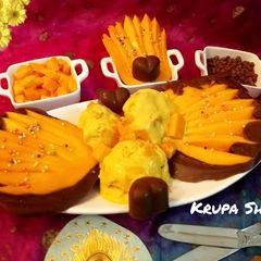 A picture of Natural mango icecream with chocolatey mango.