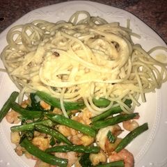 Shrimp, greens and pasta A picture of Shrimp, greens and pasta.