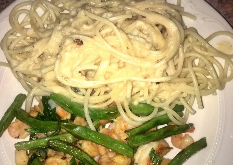 Recipe of Speedy Shrimp, greens and pasta