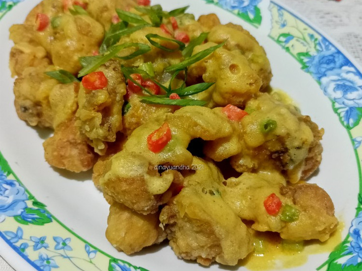 Cara Buat Chicken Popcorn with Salted Egg Simpel