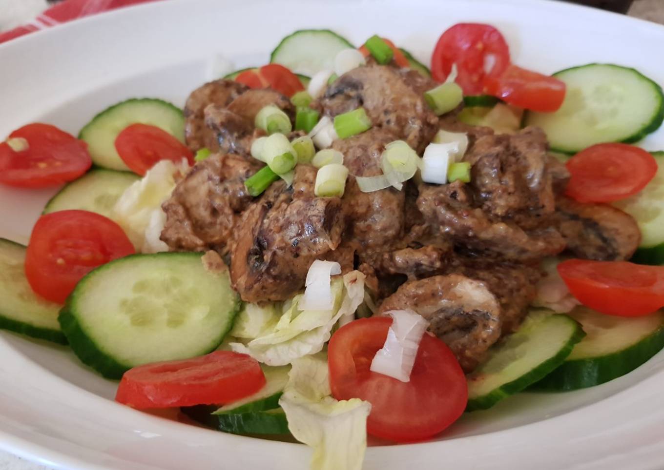 Balsamic Mustard Mushrooms in a creamy sauce & Salad