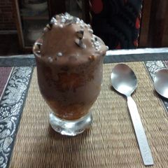 A picture of Motichoor ladoo chocolate icecream parfait.