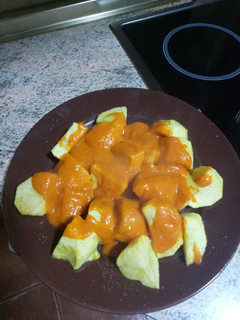 A picture of Patatas Bravas with Homemade Sauce.