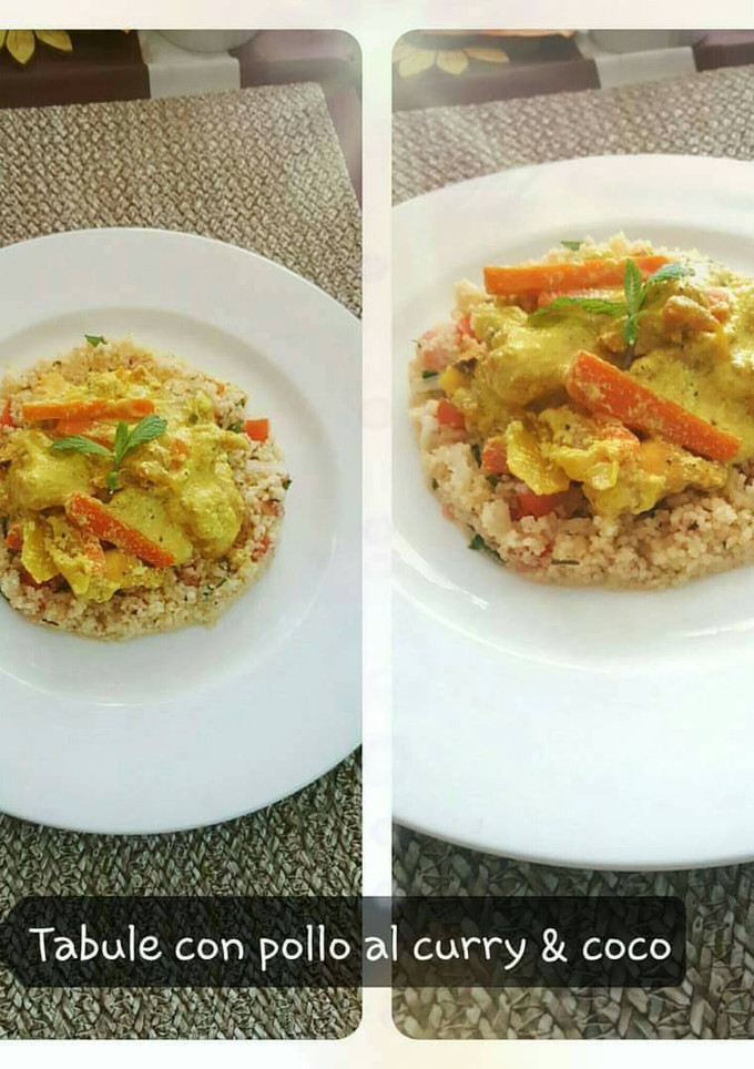 Una foto de Tabulé y pollo al curry con coco