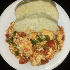 Boiled yam with egg sauce A picture of Boiled yam with egg sauce.