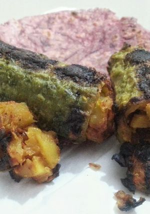 A picture of Potato Stuffed Grilled Karela(Bitter gourds).