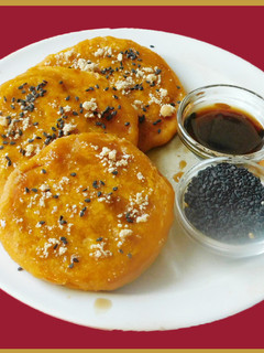 A picture of Mochi pancake (SWEET POTATO PANCAKE).