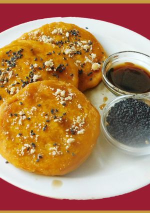 A picture of Mochi pancake (SWEET POTATO PANCAKE).